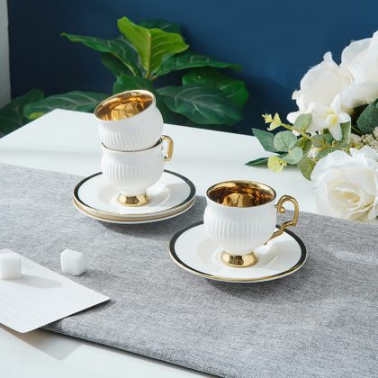 Tall White Ceramic Cup and Saucer Set